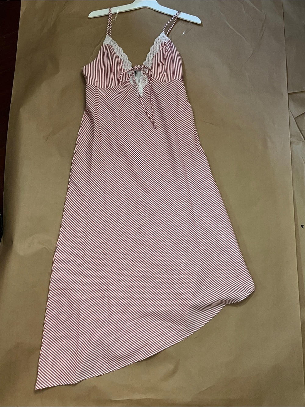 wild fable Pink & White Asymmetrical Striped Lace-Trim Slip Dress
